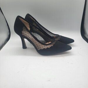 Michael Shannon Black Women's Scallopped Mesh Polka Dot Stiletto Heels Sz. 6